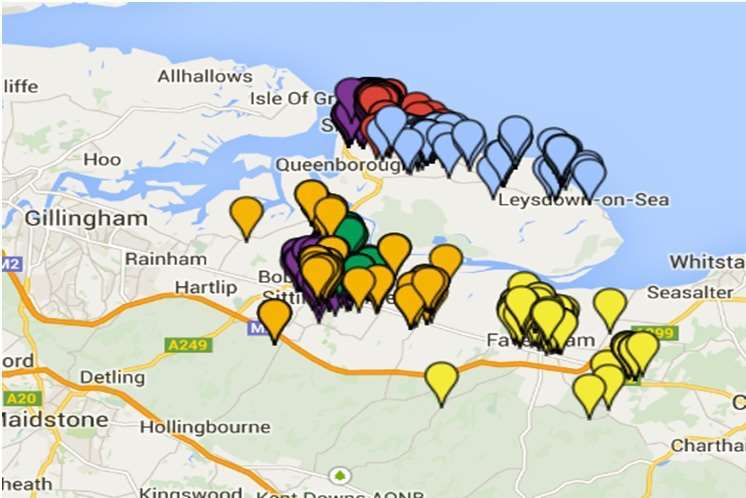 A map showing SATEDA clients in Swale