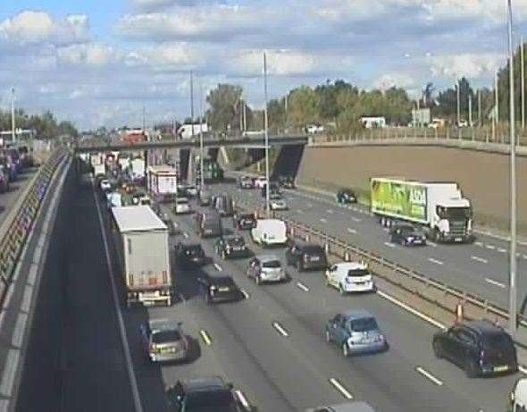 Traffic was building on the approach to the Dartford Crossing. Picture: National Highways