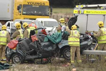 The emergency services working at the scene of the crash