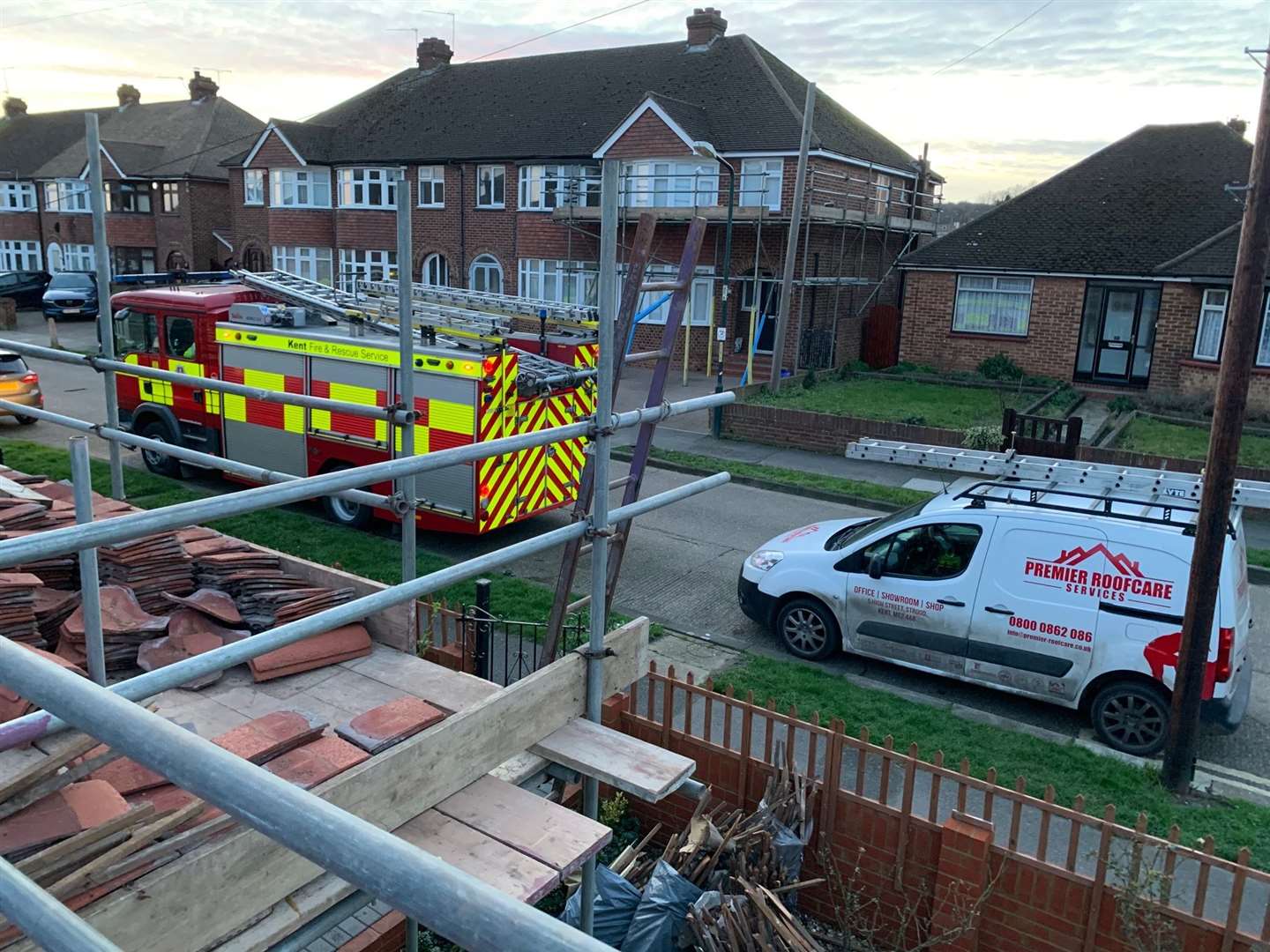 The fire brigade and Premier Roofcare came to the rescue in River Drive, Strood (28014137)