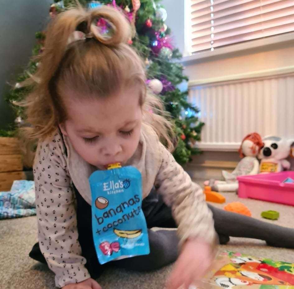 Elodie-Rose with her favourite food. Picture: Tori Holland
