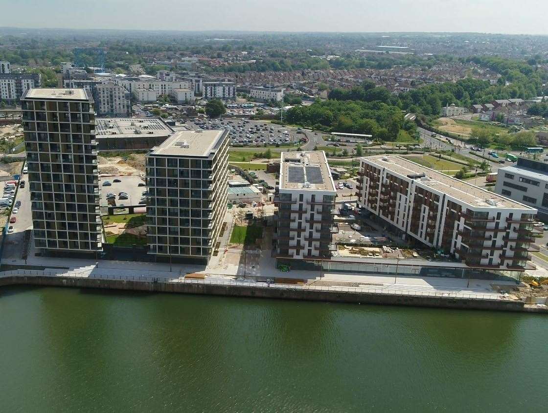 The completed parts of the Chatham Waters development just across from Chatham Docks. Picture: Peel L&P