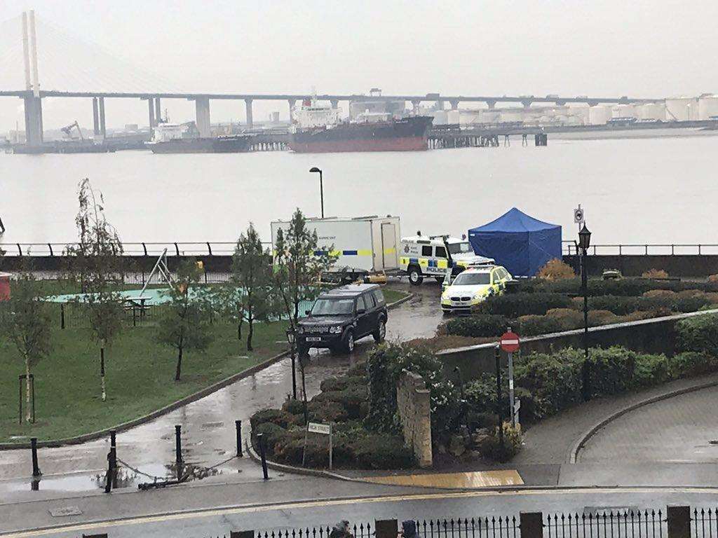 Police are searching the banks of the River Thames at North Star Boulevard in Dartford. Picture: Dionne Gearing