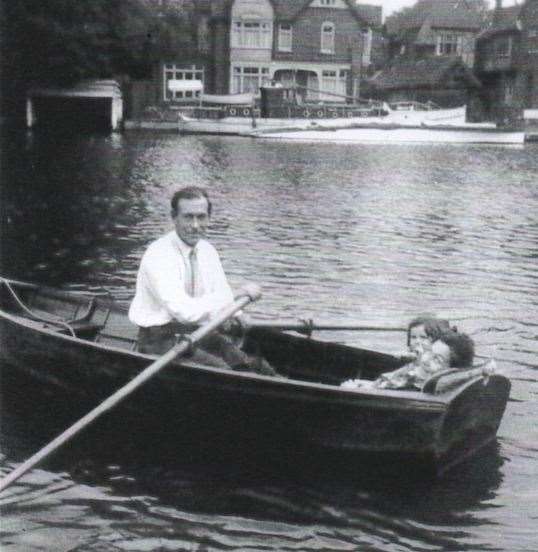 Joseph Webb with Asha and daughter Jane, aged four on the River Thames