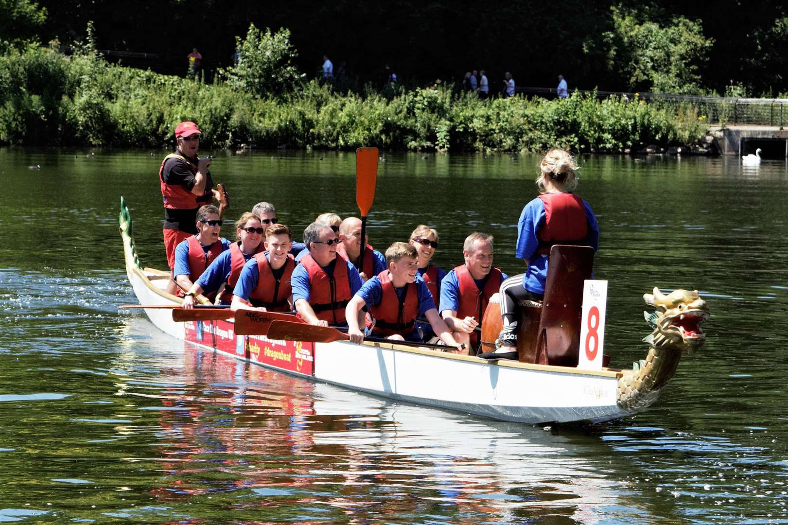 The Guide Dogs Medway team taking part in the Dragon Boat race