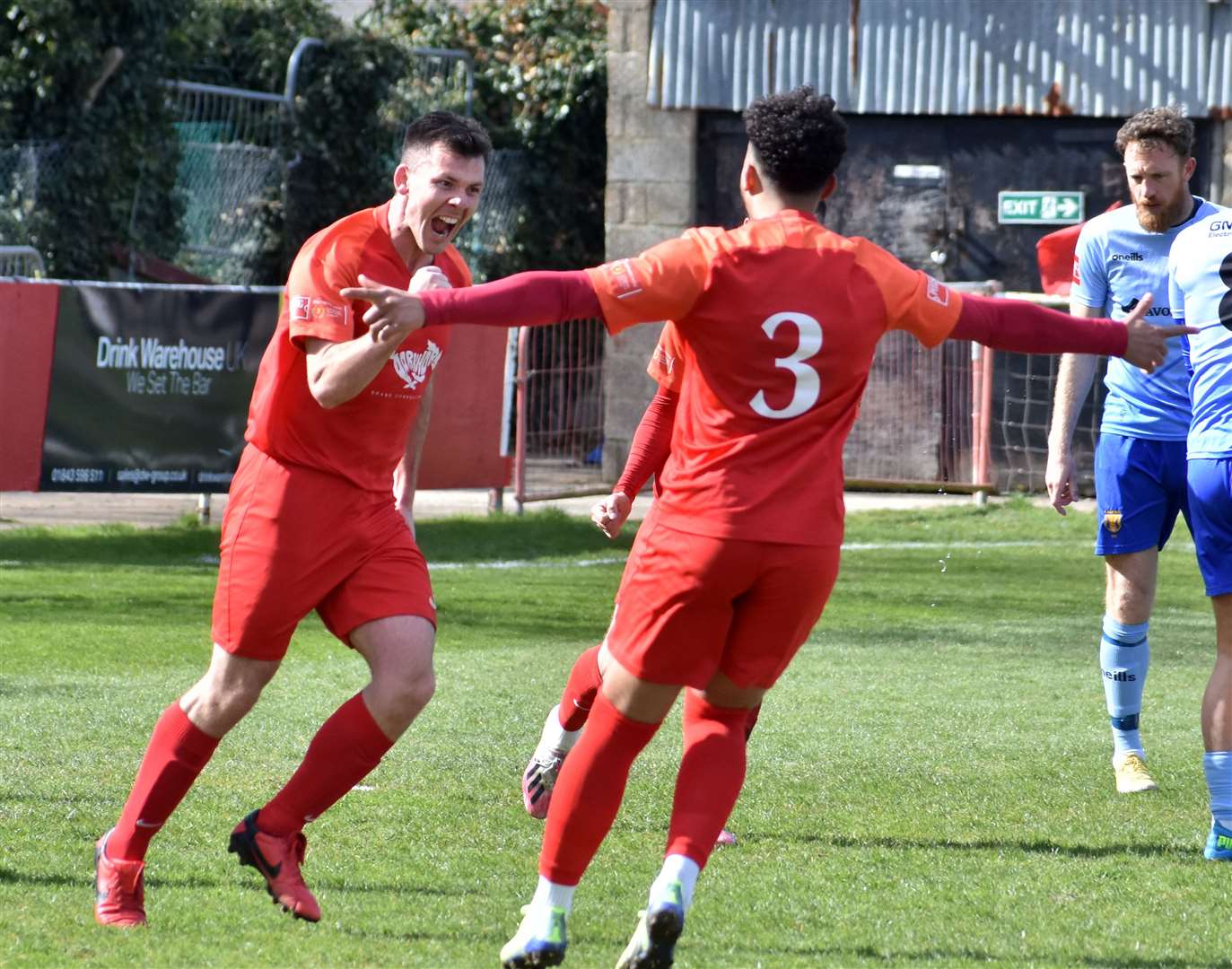 Hythe celebrate Riley Alford's equaliser against Lancing Picture: Randolph File