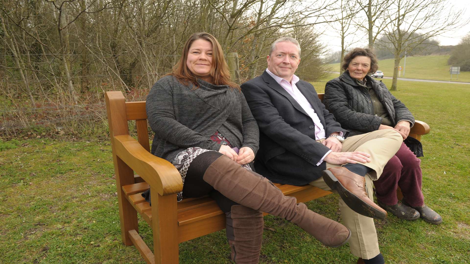 Sarah Williams, Andy Booth and Kathleen Carter from Big Local Eastern Sheppey on a new bench near Rowetts Way rounadbout