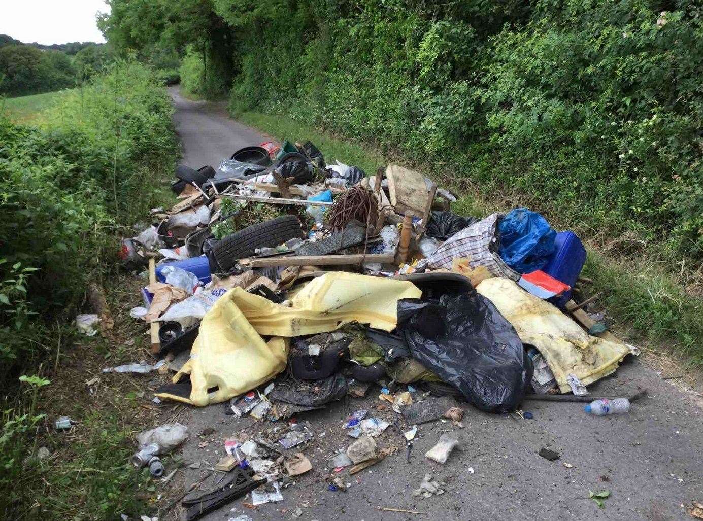 Fly-tipping in Grange Lane Hartley earlier this year. Photo: @KentHighways