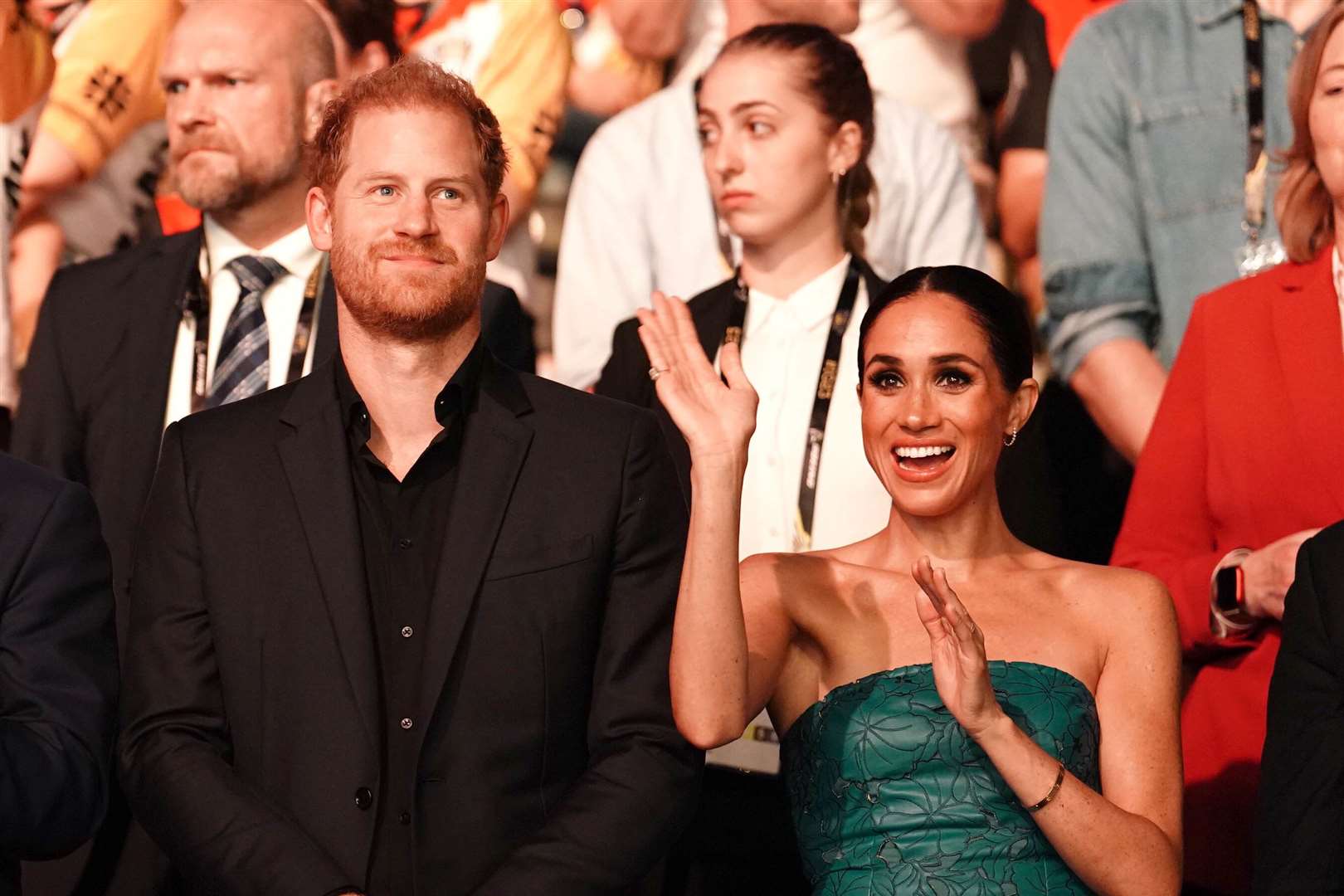 The Duke and Duchess of Sussex during the closing ceremony of the 2023 Invictus Games in Dusseldorf (Jordan Pettitt/PA)