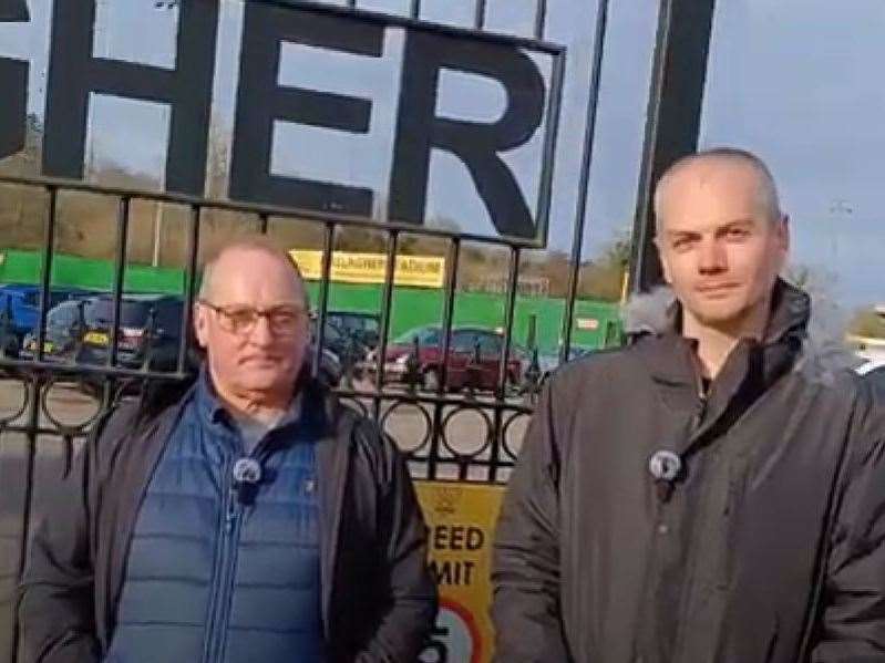 Maidstone United fans Ricky Jackson and Kevin Gravenell arrived early this morning to secure tickets for the club's 'big day out'