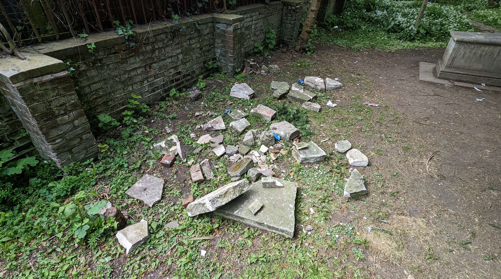 Damage to graves in the churchyard of the Parish Church of St Mary & St Eanswythe in Folkestone