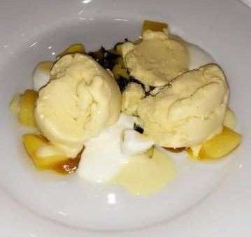 The mango sorbet dessert on the day of the wedding