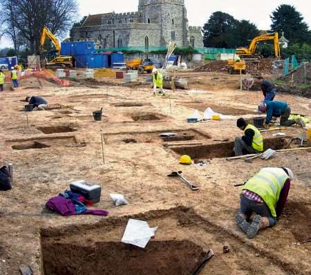 The excavation site near Hoo church where the body was found.
