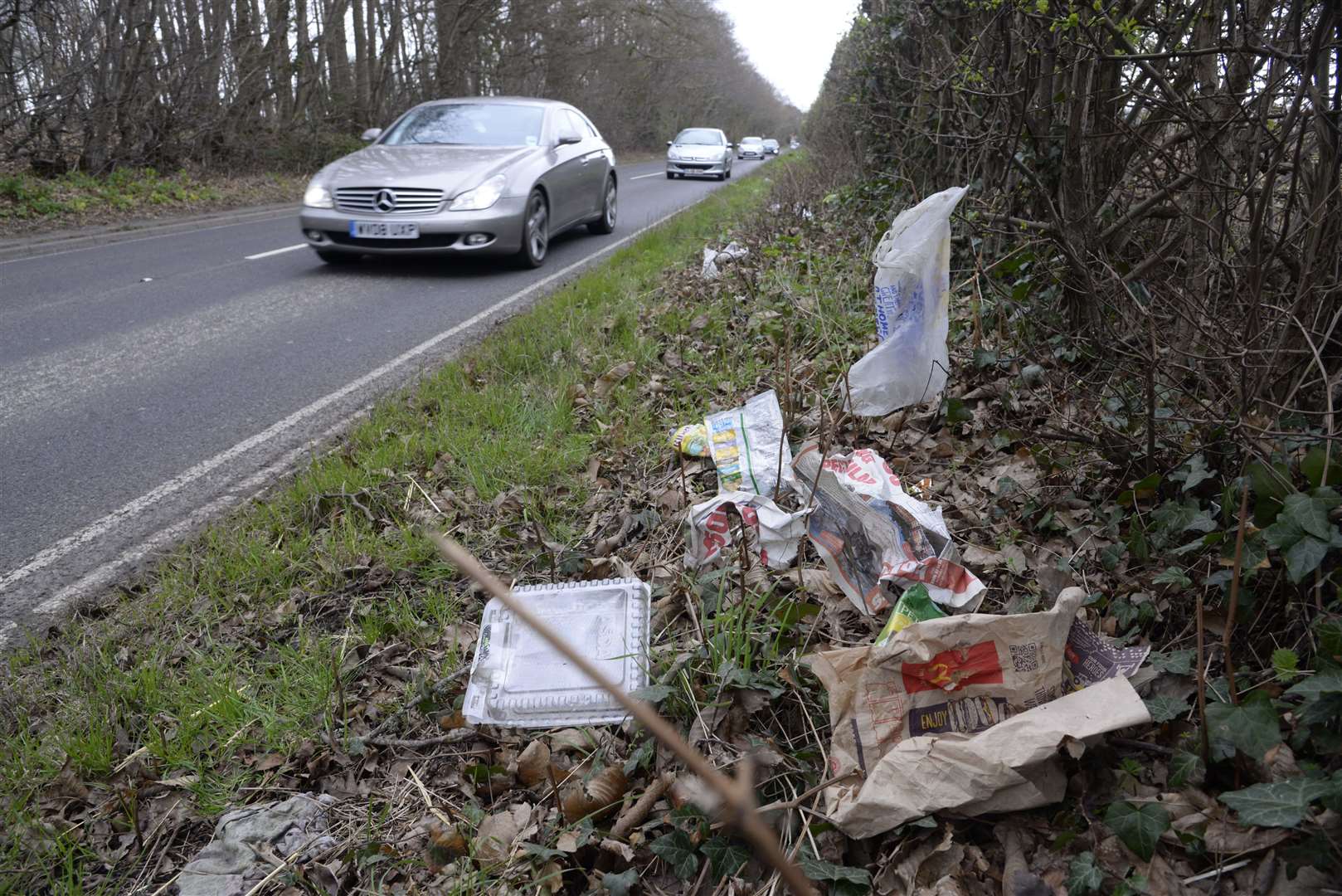 Litter on the verge of the A257 between Littlebourne and Canterbury, just outside the village. Picture: Chris Davey FM3726800 (7806057)