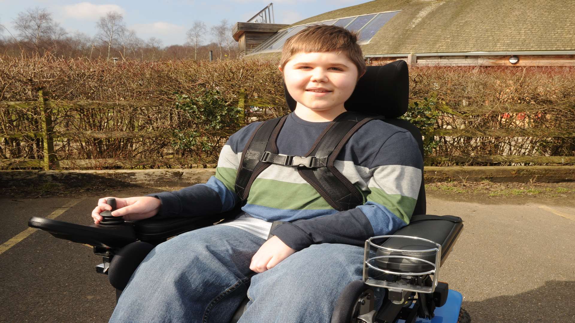 Luke Hussey,15 in his new all-terrain wheelchair
