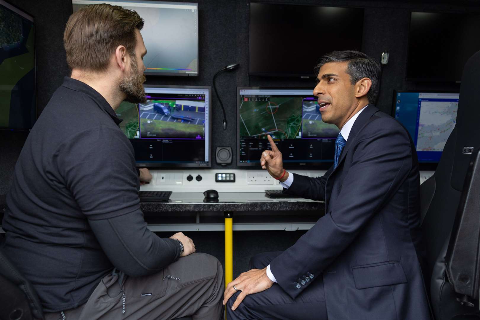Mr Sunak was shown how staff use tracking radars and monitor movements in the Channel. Picture: Rishi Sunak/Twitter