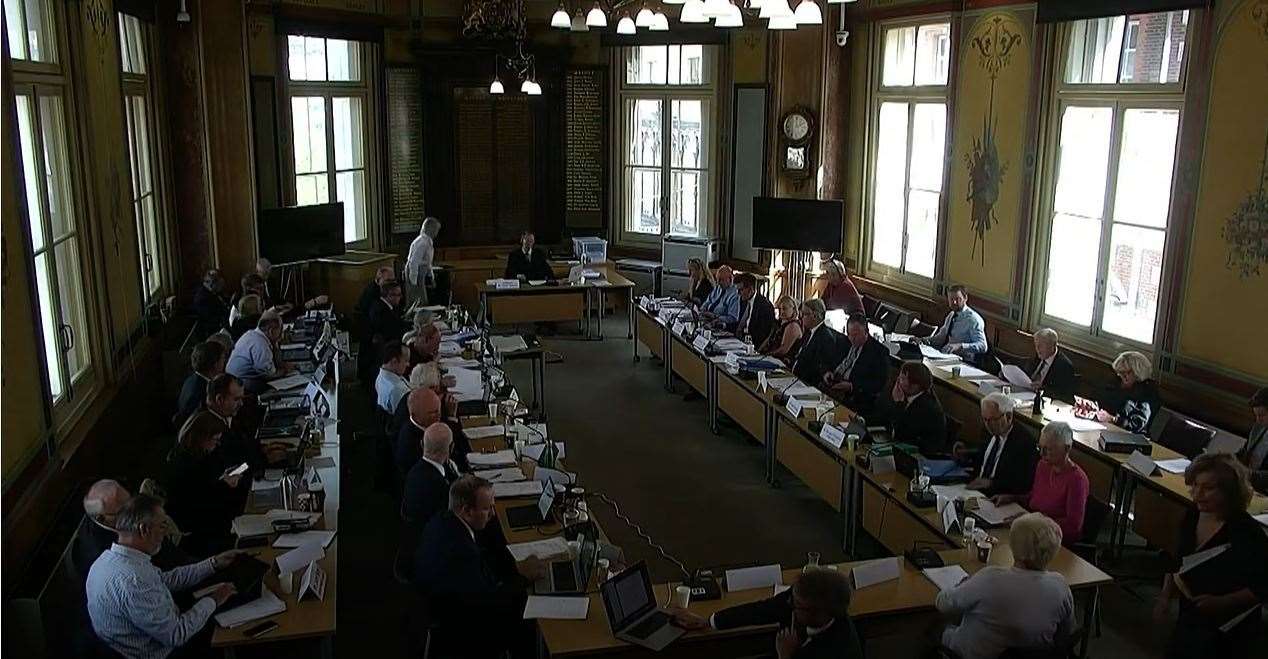 The scene inside the council chamber
