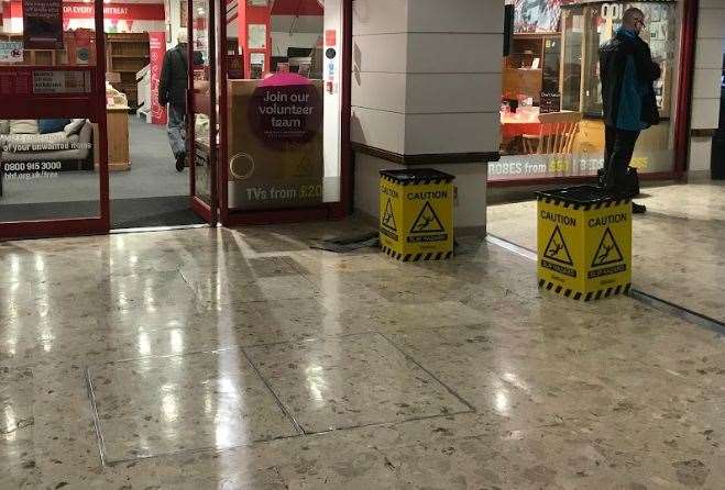 There was a small amount of flooding at the Pentagon Shopping Centre during the high tide. Picture: Robert Boddy