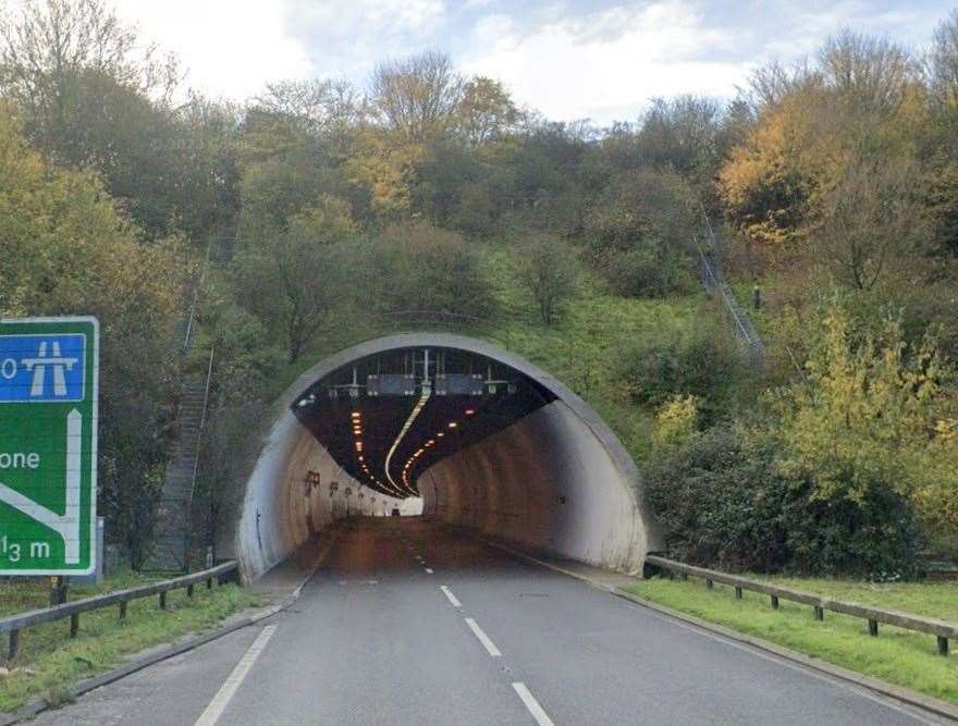 One lane is closed in the Roundhill Tunnel in Folkestone. Picture: Google