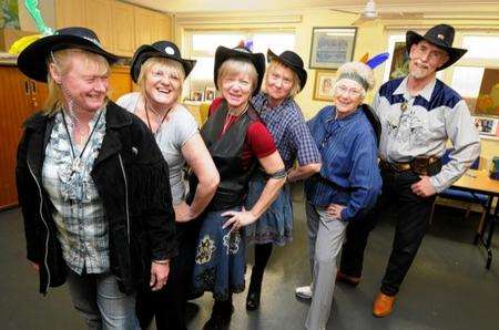 Line dancers Sandy Banks, Lesley Munday, Tina Cox, Wendy Harris, Heather Neaves and Peter Laing.