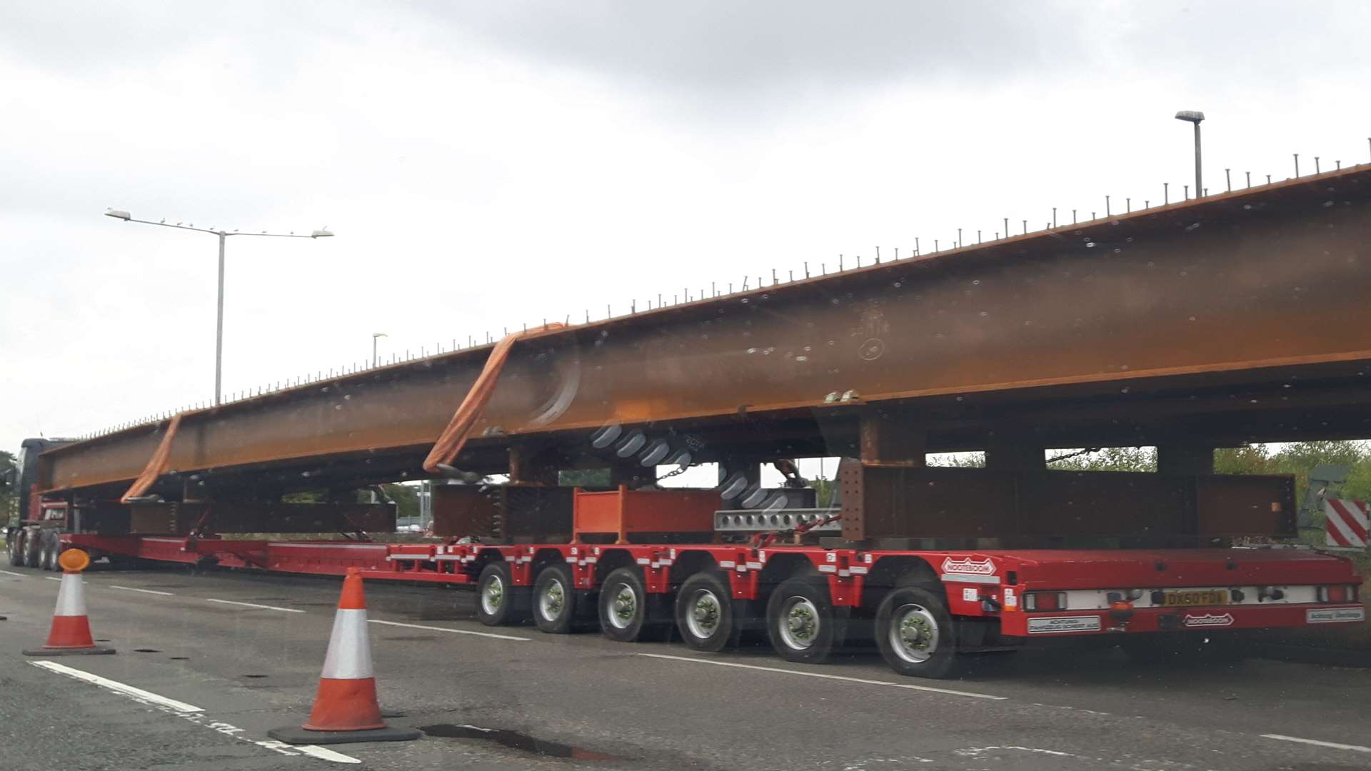 Part of the bridge deck parked on the A228 ahead of M20 closure