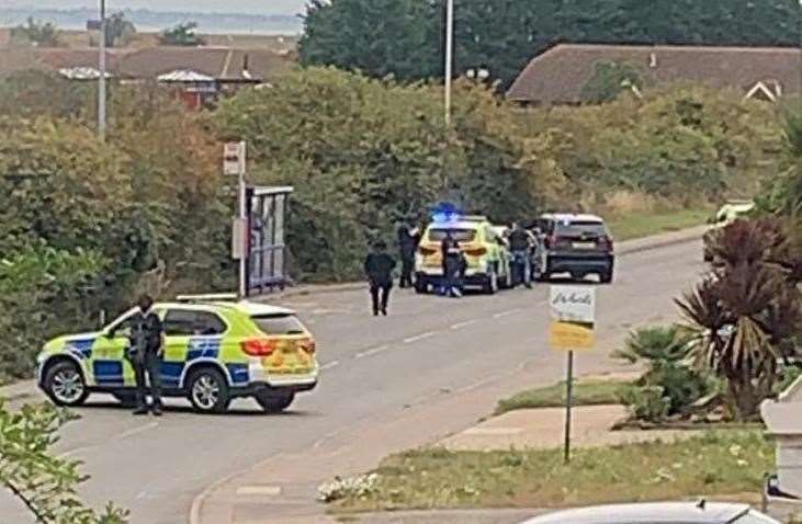 Armed police shut off The Broadway, Minster, on Monday morning. Picture: Ashley Carlin
