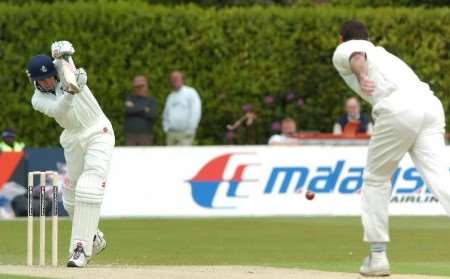 Kent skipper David Fulton in action against Surrey bowler Martin Bicknell at Tunbridge Wells today. Picture: MATT WALKER
