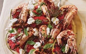 Honey & Co: Grilled Watermelon and Prawns with Feta and Chilli