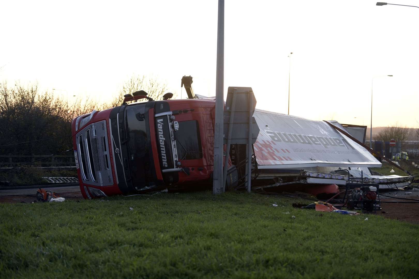 The lorry rolled over on Friday. Picture: Barry Goodwin