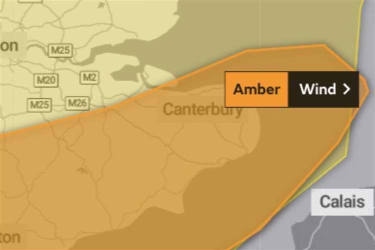 An amber weather warning will be put in place for large parts of Kent. Picture: Met Office