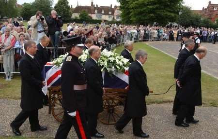Sir Edward's coffin leaves his home. Picture: BARRY BATCHELOR / PA
