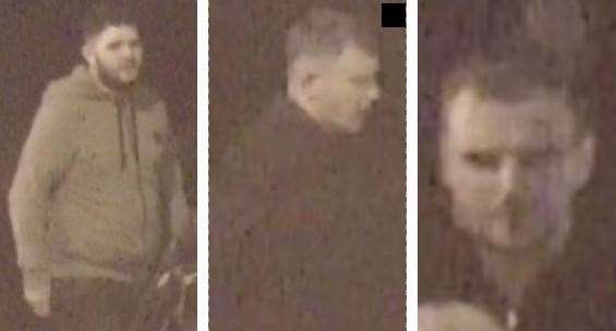 Police want to speak to the men pictured after a man had a 'glass or bottle' thrown at his head in Tunbridge Wells. Picture: Kent Police