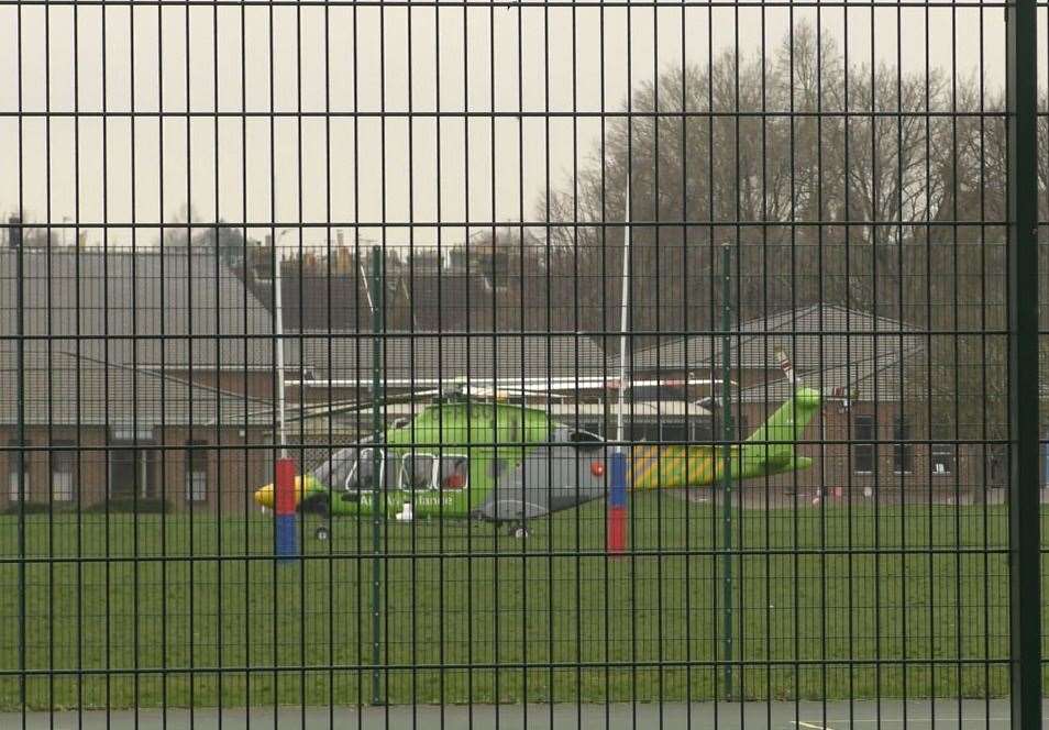A children's air ambulance landed at St Mary of Charity Primary School in Faversham