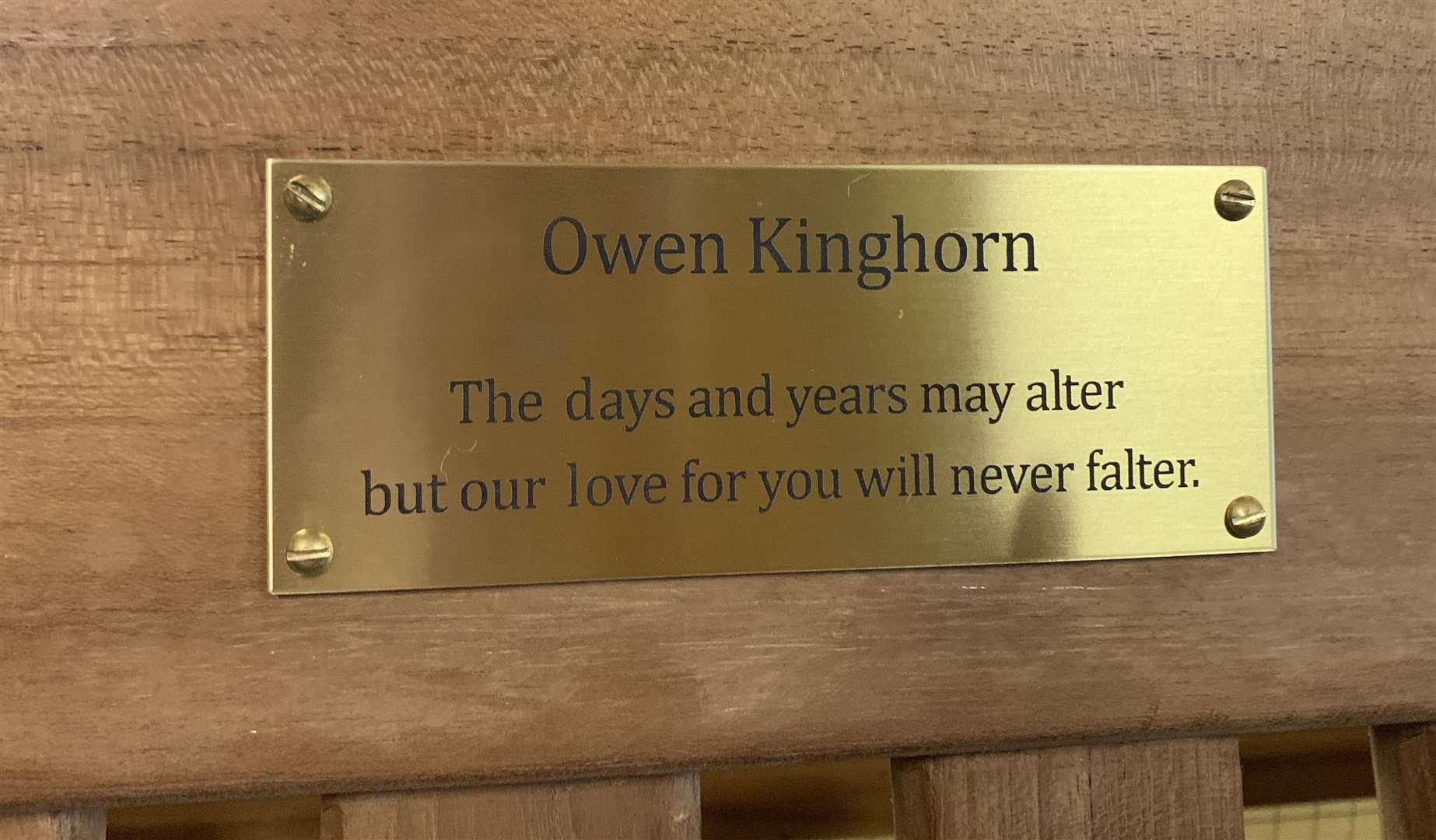 The inscription on the Towers School bench