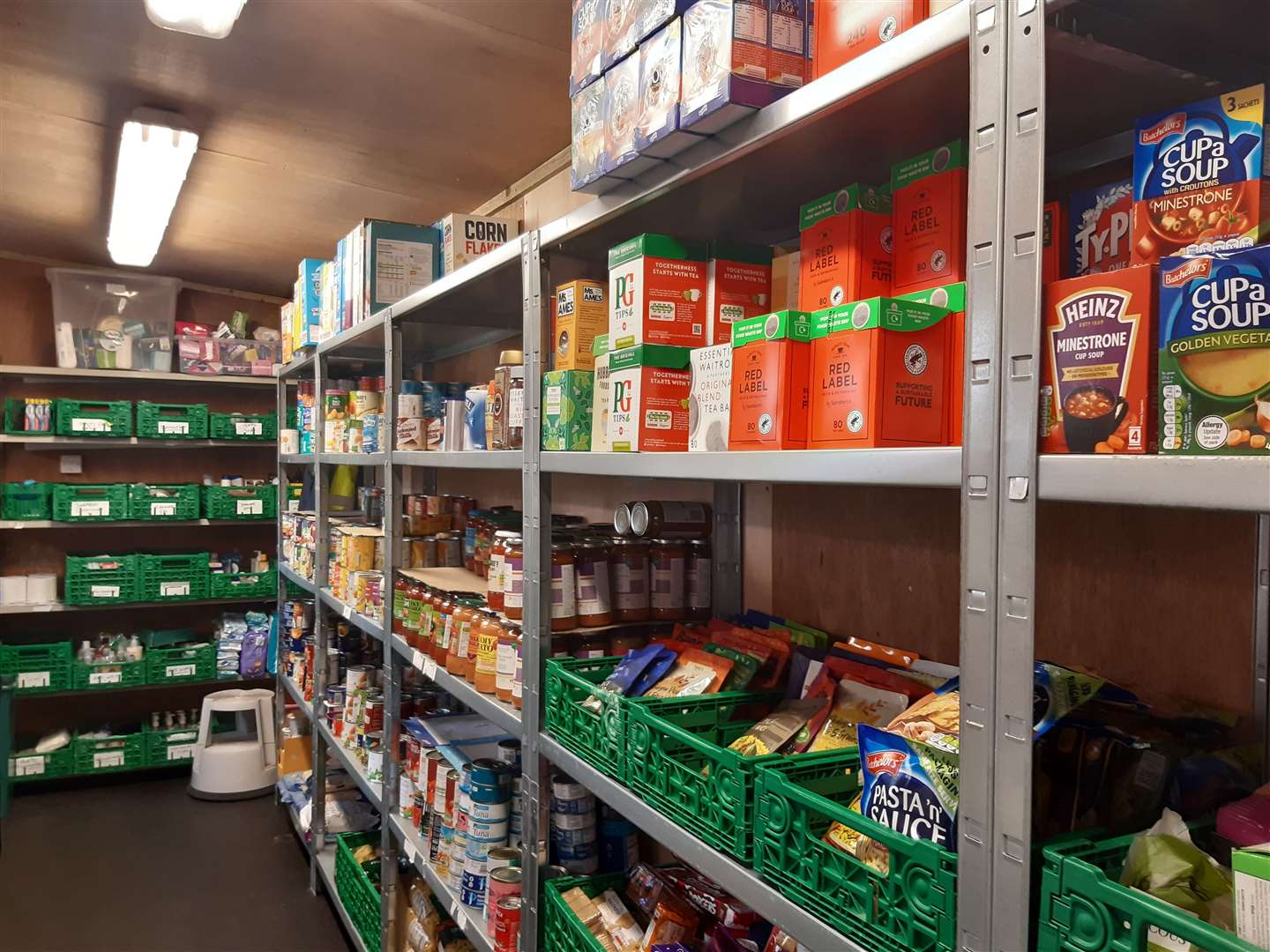 The team keeps the stockroom filled with food and essential items