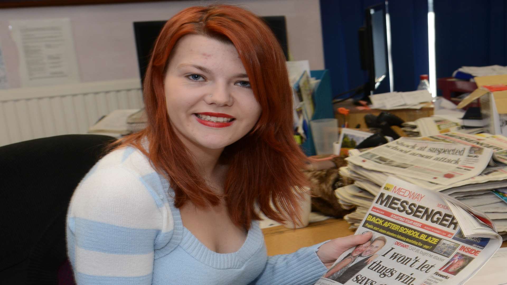 Courtney Oyston, 20, in the Medway Messenger office