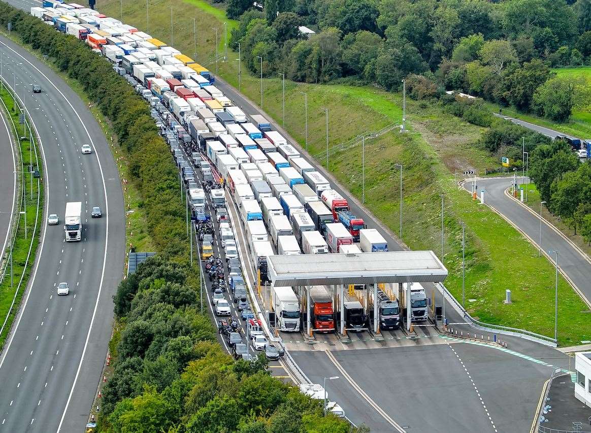 The M20 had been clogged up with traffic held on approach to the Eurotunnel terminal in Folkestone. Picture: UKNIP