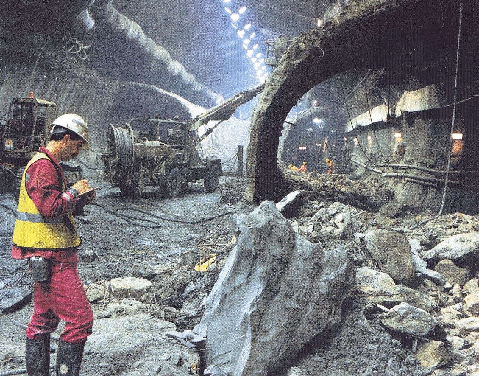 Inside the Channel Tunnel during construction
