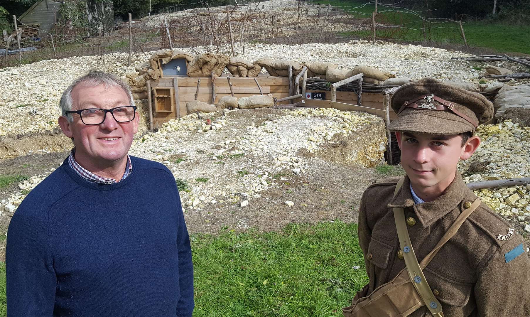 Richard and Toby Rongle with the WW1 trench recreation