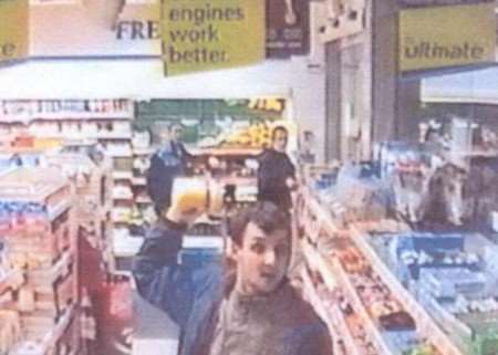 The CCTV image of Peter Beale armed with a jar of mayonnaise