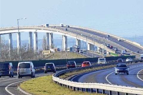 There is slow traffic due to an accident just after the Sheppey Crossing