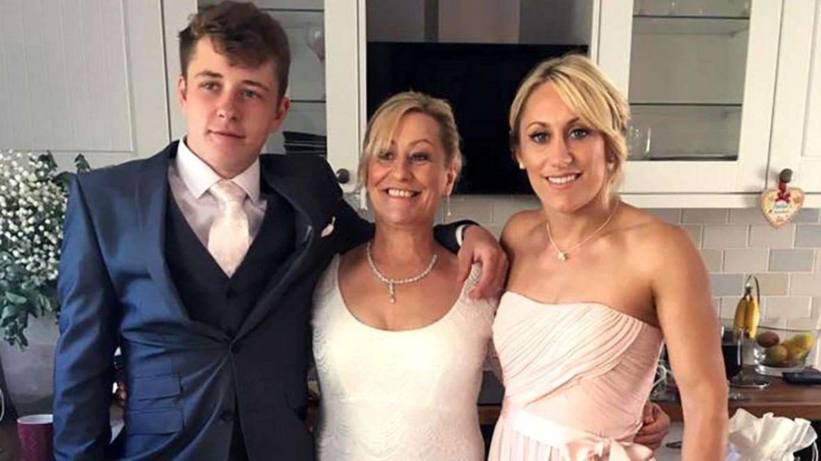Julia James, with her son, Patrick, and daughter, Bethan, on the day she married Paul James