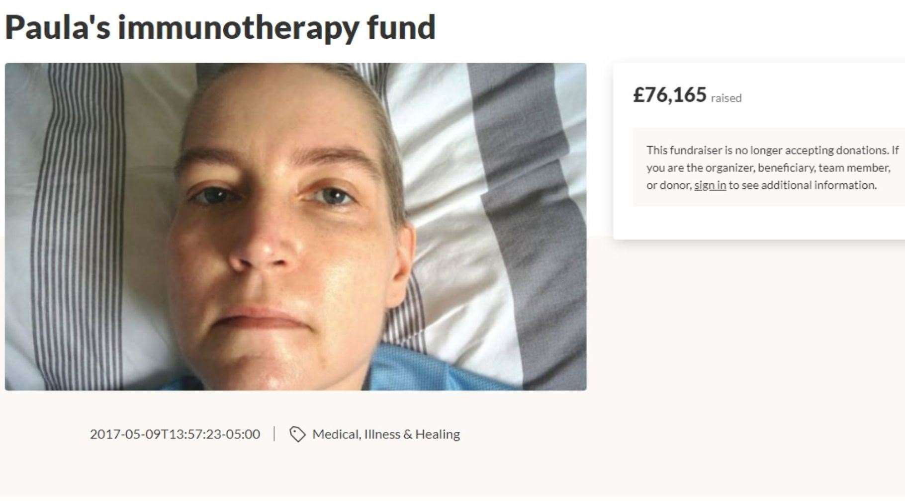 Paula's page attracted a large amount of donations. Picture: GoFundMe