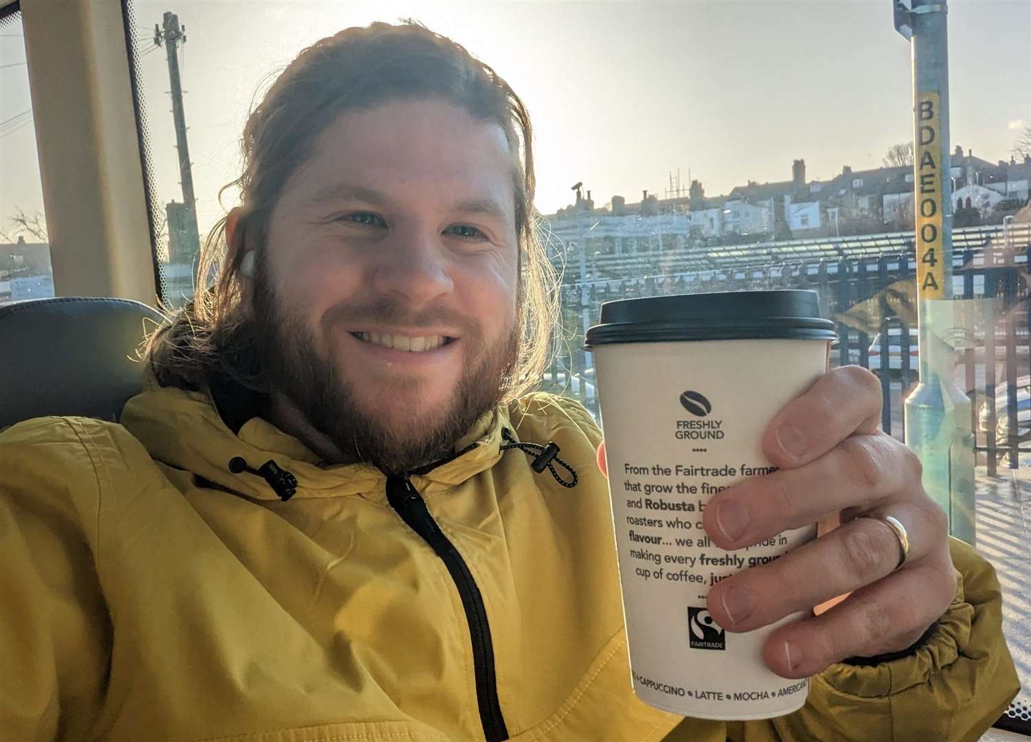 There was just enough time for our man to grab coffee to go in Gravesend