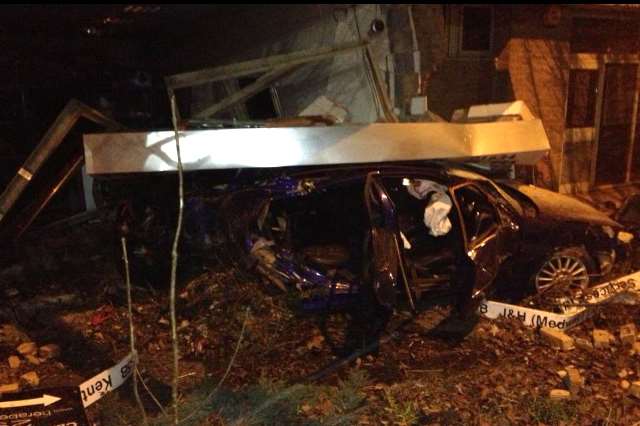 A car crashed into a shop on the Medway City Estate in Strood. Picture: Medway Undercover Police