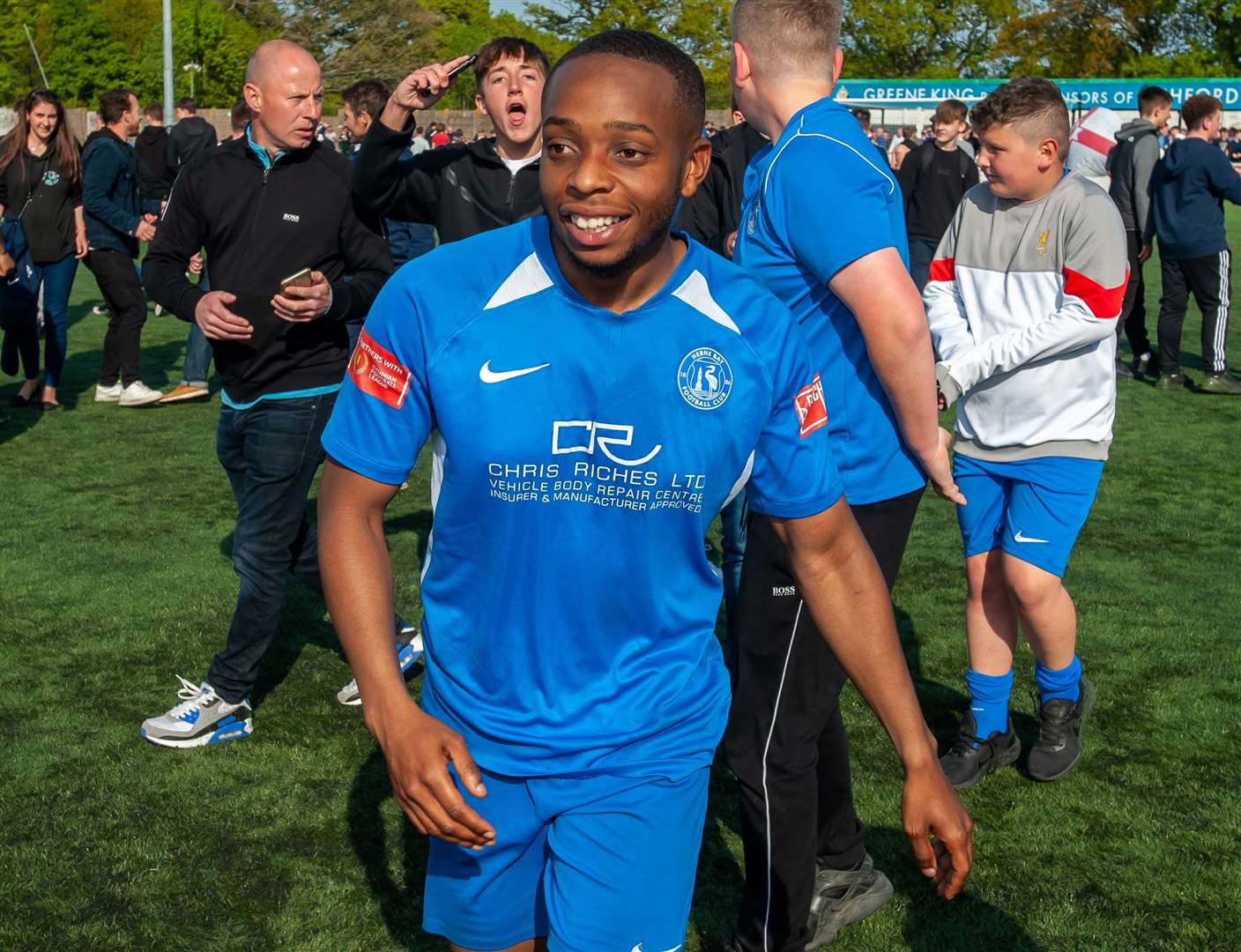 Kieron Campbell last season celebrating, having helped Herne Bay to promotion. Picture: Ian Scammell