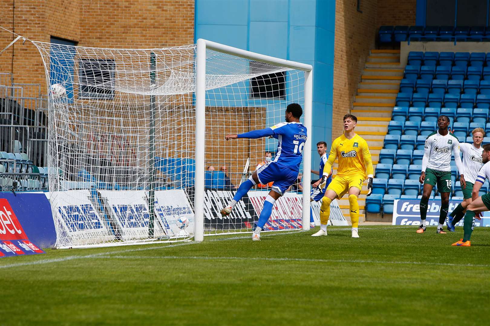 Vadaine Oliver puts Gillingham ahead at Priestfield Picture: Andy Jones