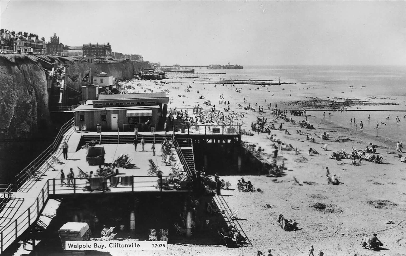 The pavilion and facilities at Walpole Bay in the 1920s - it was destroyed by storms in the 1950s. Picture: Nick Evans