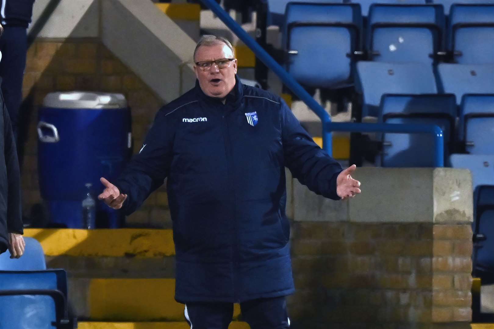 Gillingham manager Steve Evans gets a response after questioning key refereeing decisions against Fleetwood Picture: Keith Gillard