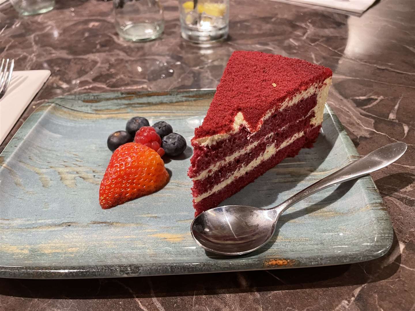 The red velvet cake was slightly disappointing